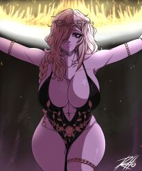 big_breasts black_dress blonde_hair breasts elden_ring female fromsoftware queen_marika_the_eternal wide_hips