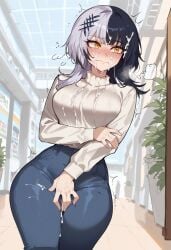 ai_generated black_hair female female_focus floppydisc hololive hololive_english hololive_english_-advent- hourglass_figure large_breasts light-skinned_female light_skin multicolored_hair shiori_novella tagme white_hair