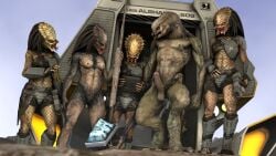 16:9 3d 4k alien armor balls big_penis breasts casual_nudity circumcised claws clothed clothing crossover digital_media_(artwork) erection exhibitionism fangs female female_yautja genitals glans grey_body group hair halo_(series) hi_res humanoid humanoid_genitalia humanoid_on_humanoid humanoid_penis interspecies male male/female margevonn microsoft monster nipples nude open_mouth partially_clothed penis predator_(franchise) sangheili source_filmmaker_(artwork) teeth vein veiny_penis weapon widescreen xbox_game_studios yautja yellow_body