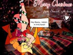 blonde_hair christmas christmas_tree original ribbon_bondage sunset_(sunsethills) sunsethills suspended_in_midair tagme text