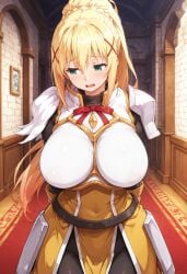 1boy 1girls ai_generated big_ass big_breasts big_hips blush curvy curvy_figure darkness_(konosuba) female huge_breasts kikia1 kono_subarashii_sekai_ni_shukufuku_wo! long_ponytail patreon ponytail tagme yellow_hair