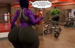 3d blue_eyes bulge dickgirl female full_body futanari green_skin gym_clothes hyper large_breasts leggings muscles muscular muscular_futanari night_elf orc orc_futanari purple_hair seline selinemukgrom shemale shirayah