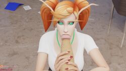 1male 3d 3dcg big_penis blizzard_entertainment blood_elf blowjob elf faceless_male female looking_at_viewer male male/female penis penis_out pov red_hair red_lipstick red_nails secretary shocked_expression sucking sucking_penis surprised_expression warcraft world_of_warcraft