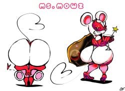 animal_humanoid anthro ass ass_focus ass_window backboob big_butt bubble_butt clothed female female_only fur furry glass_of_wine heels high_heels mammal mario_(series) mouse ms._mowz murid nintendo paper_mario paper_mario:_the_thousand-year_door praise_da_booty_(meme) red_heels revealing_clothes rodent sideass solo_anthro solo_female teasing tmgthejust white_fur