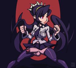 1futa black_hair dickgirl erection filia_(skullgirls) futa_only futanari intersex long_hair penis plump_lips pupuliini samson_(skullgirls) skitt skullgirls solo testicles thighhighs