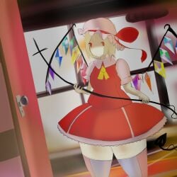 blonde_hair flandre_scarlet red_eyes skirt thick_thighs thighhighs touhou