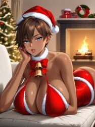 ai_generated bell_collar blue_eyes brown_hair bursting_breasts christmas christmas_clothing christmas_outfit christmas_tree curvy dark-skinned_female dominant_female ebony female gigantic_ass gigantic_breasts gigantic_thighs half-closed_eyes hanging_breasts huge_ass huge_breasts instagram living_room luziva lying lying_on_bed lying_on_stomach navel sagging_breasts sexy.ai short_hair shorts slim_waist squished_breasts tagme tan_body tan_skin tank_top thicc thick_legs thick_lips thick_thighs thighs thin_female thin_waist tight_clothing tight_fit tomboy very_dark_skin wide_hips