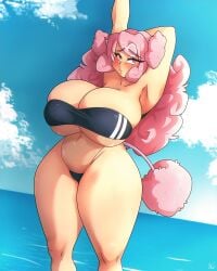 hachisoda huge_breasts mrsakai pink_eyes pink_hair poodle puni_(hachisoda) ryousakai swimsuit