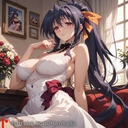 1girls ai_generated akeno akeno_himejima big_breasts breasts dress henhalla high_school_dxd himejima himejima_akeno solo solo_female young younger_female