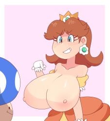 breast_expansion breasts breasts breasts_bigger_than_head exposed_pussy female huge_breasts large_breasts light_skin loveboxf mario_(series) nipple princess_daisy toad_(mario)