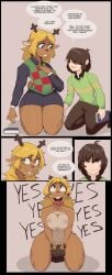 absurd_res anthro antlers big_breasts blonde_hair blue_eyes book bottomwear breasts brown_body brown_fur clothed clothing cunnilingus deer deltarune demidoggo dialogue dominant dominant_anthro dominant_female duo eye_roll face_fucking facesitting female female_anthro female_on_human femdom freckled_face freckles fully_clothed fur hair hair_over_eyes hi_res horn human human_on_anthro interspecies irrumatio kris_(deltarune) long_sleeves looking_pleasured male male/female male_human male_on_anthro mammal nah_id_win new_world_deer noelle_holiday nude oral orientation_play pants penile pulling_hair red_eyes red_nose reindeer sex sitting_on_another skirt small_antlers smile speech_bubble tongue tongue_out topwear touching_hair undertale_(series) vaginal_penetration vest