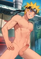 1male bara big_chest big_cock cum cum_on_floor cum_outside cum_twice jerking jerking_off male_only muscular muscular_male naruto public small_balls uzumaki_naruto without_clothes yaowu