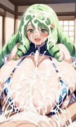 1boy 1girls ai_generated big_breasts breasts_bigger_than_head cum cum_drip cum_everywhere cum_explosion cum_on_body cum_on_breasts cum_on_face cumshot cute dominant_female engulfing_paizuri enormous_breasts excessive_cum fire_emblem fire_emblem:_three_houses flayn_(fire_emblem) ftggtgg gigantic_breasts green_eyes hair_ornament happy huge_breasts hyper_breasts large_breasts massive_breasts paizuri paizuri_lead_by_female shortstack