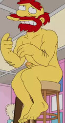 2boys beard boner edit erection foreskin groundskeeper_willie human male male_only multiple_boys nude nude_model penis red_hair retracted_foreskin screenshot screenshot_edit solo stool the_simpsons uncut unibrow