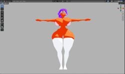 3d 3d_model ass big_ass big_breasts blender breasts hourglass_figure pink_eyes ponytail purple_hair stockings t-pose tan_body unfinished wide_hips wip zommbay