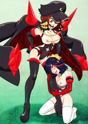 2girls artist_signature boots breasts broken busty cap cleavage collar dominant_female dominated domination dominatrix enslaved female female/female female_only femdom femsub hair_over_one_eye heel_boots hi_res high_heel_boots hourglass_figure kill_la_kill leg_grab lesbian lezdom lezsub long_gloves mankanshoku_mako matoi_ryuuko mistress multicolored_hair multiple_girls my_pet_tentacle_monster nipple_chain nipple_piercing nipple_ring nipples pet petplay senketsu sex_slave short_hair slave slave_collar spiked_boots spiked_bracelet spiked_garter spiked_shoulders stockings submission submissive submissive_female thigh_boots two_tone_hair utter_domination voluptuous yuri