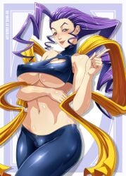 2d bare_midriff big_breasts breasts busty capcom female female_focus female_only hourglass_figure long_hair navel pinup pinup_pose purple_hair rose_(street_fighter) sano-br standing street_fighter street_fighter_alpha tagme wide_hips