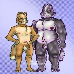 2boys anthro areola armpit_hair ass balls belly big_belly body_hair canid canine canis chest_hair circumcised circumcision_scar digital_media_(artwork) duo eye_patch eyewear feet flaccid foreskin fox fox_mccloud fur genital_scar genitals grey_body happy_trail hi_res humanoid_genitalia humanoid_penis looking_at_another male male_only mammal multicolored_body multicolored_fur muscular muscular_anthro muscular_male nintendo nipples nude overweight overweight_anthro overweight_male paws pecs penis pubes ruffonaut scar simple_background small_penis smile star_fox tail thick_thighs two_tone_body two_tone_fur vein veiny_penis white_body white_fur wolf wolf_o'donnell