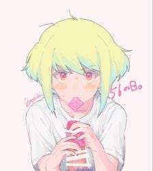 2boys androgynous blush bob_cut clothing condom femboy galo_thymos gay gay_sex lio_fotia nervous nervous_sweat pov promare short_hair twink yaoi