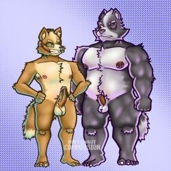 2boys anthro areola armpit_hair ass balls belly big_belly body_hair canid canine canis chest_hair circumcised circumcision_scar digital_media_(artwork) duo erection eye_patch eyewear feet foreskin fox fox_mccloud fur genital_scar genitals grey_body happy_trail hi_res humanoid_genitalia humanoid_penis looking_at_another male male_only mammal multicolored_body multicolored_fur muscular muscular_anthro muscular_male nintendo nipples nude overweight overweight_anthro overweight_male paws pecs penis pubes ruffonaut scar simple_background small_penis smile star_fox tail thick_thighs two_tone_body two_tone_fur vein veiny_penis white_body white_fur wolf wolf_o'donnell