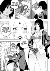 2girls age_difference anal_beads beads being_undressed big_breasts boss_and_employee bra breasts breasts_out buttplug comic dialogue dildo english_text exposed_breasts female female_only formal formal_clothes huge_breasts imminent_penetration imminent_vaginal indoors mature mature_female monochrome multiple_girls naruto naruto:_the_last naruto_(series) naruto_shippuden ninrubio office office_lady older_woman_and_younger_girl pulled_by_another sex_toy shizune story strap-on teacher_and_student teasing tsunade undressing voluptuous yuri