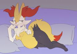 anthro belly big_belly braixen breasts canid canine dodudoru female fur generation_6_pokemon hair hi_res inner_ear_fluff looking_at_viewer mammal navel nintendo nipples pokemon pokemon_(species) pregnant pregnant_anthro pregnant_female simple_background solo tail tuft white_body yellow_body yellow_fur