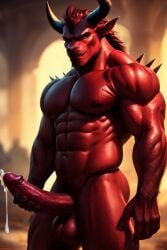 balls burnt-red cock cum devil erect horns male muscular naked nude solo spikes