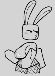 1girls areola_slip areolae bald black_eyes blocky_body blush breast_out breasts bunny_ears bunnysuit female female_only fishnets leotard line_art looking_away loudnormal4 medium_breasts nipples one_breast_out roblox robloxian solo standing uncolored