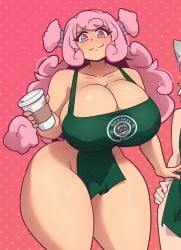 big_breasts hachisoda huge_breasts mrsakai pink_hair puni_(hachisoda) ryousakai starbucks wide_hips