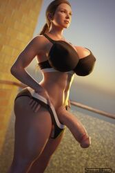 1futa 3d big_breasts blonde_hair bra breasts futanari huge_breasts huge_cock mortal_kombat panties penis ponytail solo sonya_blade underwear