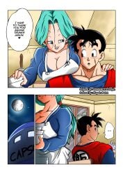 1boy 1girls blue_eyes blue_hair bulma_briefs dragon_ball future_gohan son_gohan