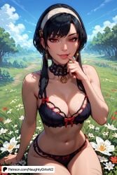 ai_generated big_breasts black_hair mature mature_female milf naughtygirlsai red_eyes sidelocks spy_x_family yor_briar yor_forger