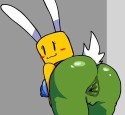 1girls anus areolae ass bald bent_over black_eyes blue_breasts blush breasts bunny_ears bunny_girl bunny_tail female female_only green_anus looking_at_viewer looking_back loudnormal4 nipples noob pussy roblox robloxian simple_background smile solo standing thighs yellow_skin