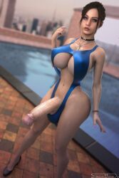 1futa 3d big_breasts breasts capcom claire_redfield erection futanari huge_breasts huge_cock penis resident_evil shadowboxer swimsuit