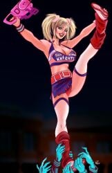 big_breasts blonde_female blonde_hair breasts chainsaw cheerleader cheerleader_uniform darthterry juliet_starling legwarmers lollipop_chainsaw panties red_lipstick red_panties thighs topwear twintails