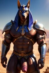 anubis armor balls brown_body cock erect male muscular semi-naked semi-nude solo