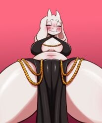 anthro belly blush breasts camel_toe closed_eyes embarrassed female hi_res mature_female pinup pose presenting solo spread_legs spreading toriel undertale undertale_(series) wide_hips zelles