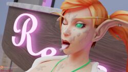 3d 3dcg blizzard_entertainment blood_elf breasts breasts_out bukkake covered_in_cum cum cum_in_mouth cum_on_body cum_on_breasts cum_on_face cum_on_hair cum_on_tongue cum_on_upper_body cumshot drool drooling elf exposed_breasts female nipples saliva secretary tongue tongue_out warcraft world_of_warcraft