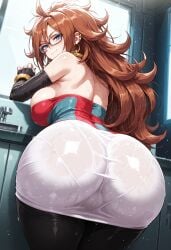 ai_generated android_21 big_ass big_breasts big_hips brown_hair clothing curvy curvy_figure dragon_ball dragon_ball_super dragon_ball_z huge_ass huge_breasts kikia1 long_hair patreon presenting presenting_ass presenting_pussy sweat sweatdrop tagme wide_hips