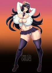 big_breasts filia_(skullgirls) panties ready_to_pop skirt skullgirls taller_girl thick_thighs tight_clothing yasammezq