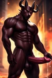 ai_generated balls burnt-red cock cum devil erect horns male muscular naked nude solo spikes