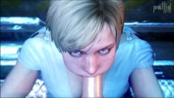 1boy 1girls 3d animated blonde_hair blue_eyes deepthroat fellatio no_sound oral pallidsfm resident_evil resident_evil_6 sherry_birkin short_hair video