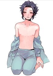 blush bulge cum cum_on_body erection facial gay inazuma_eleven male solo solo_male sweat undressing yuuichi_tsurugi