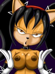 amber_eyes andersonicth anthro areolae black_hair breasts collar feline female furry gloves hairband honey_the_cat looking_at_viewer nude solo sonic_(series) tied_hair twintails