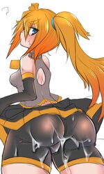 akita_neru ass bike_shorts blonde_hair blush breast color cum cum_on_ass embarrassed fanloid niwakaame_(amayadori) skirt tease tsundere vocaloid wet yellow