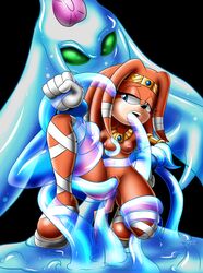 anal andersonicth anthro ass brain chaos_(sonic) echidna fangs female furry gloves green_eyes jewelry male oral penetration pussy sandals sega sonic_(series) sonic_the_hedgehog_(series) straight stroking tentacle tikal_the_echidna vaginal_penetration