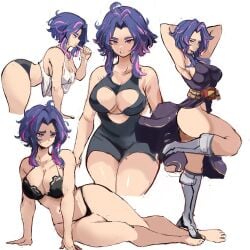 1girls 2024 barefoot blush boku_no_hero_academia boots breasts brushing_teeth cleavage cleavage_cutout female female_only highres lady_nagant large_breasts light-skinned_female light_skin lingerie looking_at_viewer multicolored_hair my_hero_academia navel pink_eyes pink_hair plain_background purple_hair rakeemspoon solo solo_female thick_thighs two_tone_hair white_background