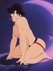 ailurushearts bishoujo_senshi_sailor_moon flower jockstrap jockstrap_only male male_only pubic_hair sailor_moon solo_male tuxedo_mask underwear underwear_only