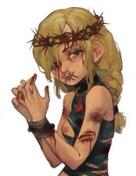 astrid_hofferson blonde_hair blood blue_eyes breasts candybrat ehryel guro how_to_train_your_dragon injury long_hair nipples stitches tears torture