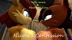 anthro archie_comics black_hair brown_body brown_fur chipmunk duo felid feline female fur ground_squirrel gynomorph gynomorph/female hair herm herm/female intersex intersex/female kennythebobcat lynx mammal nicole_the_lynx red_hair rodent sally_acorn sciurid sega sonic_the_hedgehog_(archie) sonic_the_hedgehog_(comics) sonic_the_hedgehog_(series)